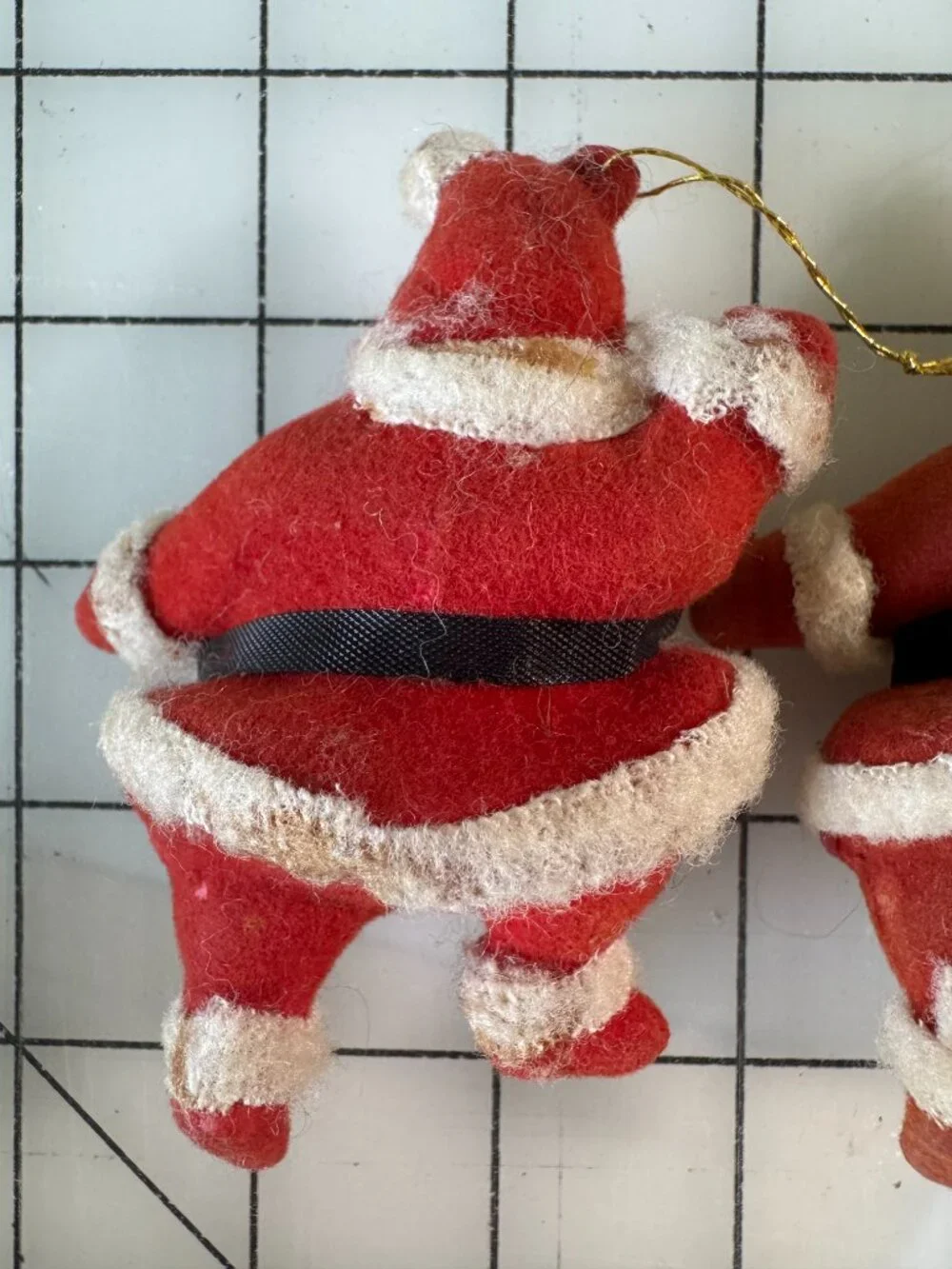 Vintage Flocked Santa Claus Ornaments 4” Japan Hong Kong Mid Century Christmas